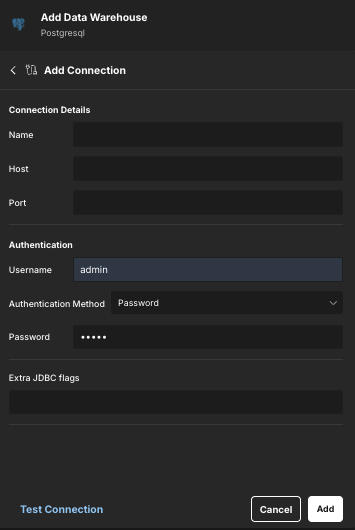The Add Connection panel.