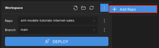 The Workspace panel, with the Add Repo option highlighted.