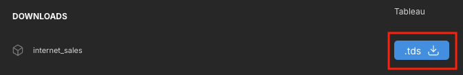 The Downloads section of the Connection Settings tab, with the ".tds" button highlighted.