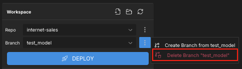 The Delete Branch "<branch name>" menu option.